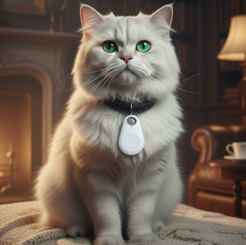 Mini gps chat blanc collier 