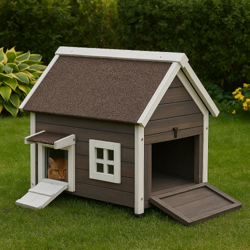 Niche bois pour chat orange