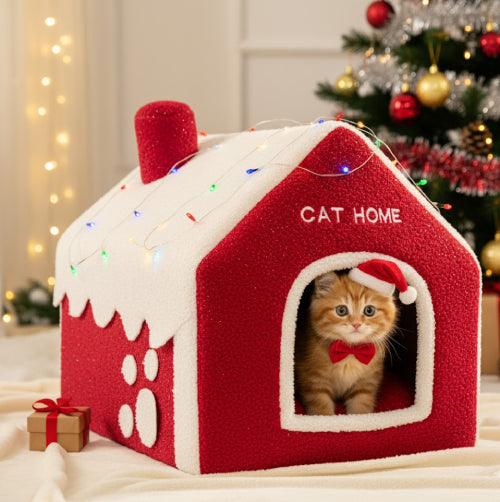 Niche de noël chat papillon 