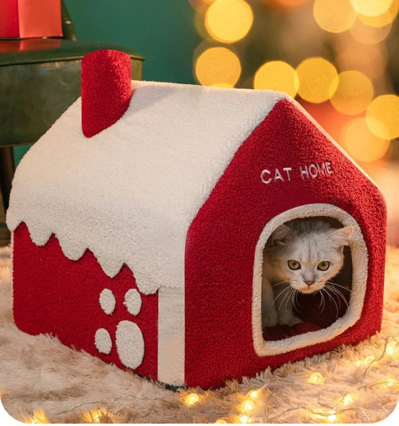 Niche de noël chat rouge 