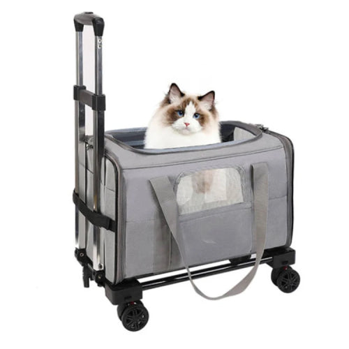 Sac de voyage pour chat chariot noir gris