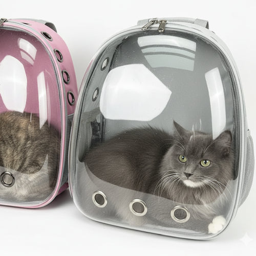 Sac à dos bulle pour chat gris rose