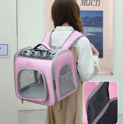Sac à dos cage pour chat porté rose