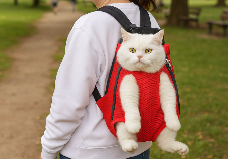Sac à dos harnais chat porté jardin 