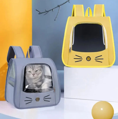 Sac à dos pour chat bleu jaune