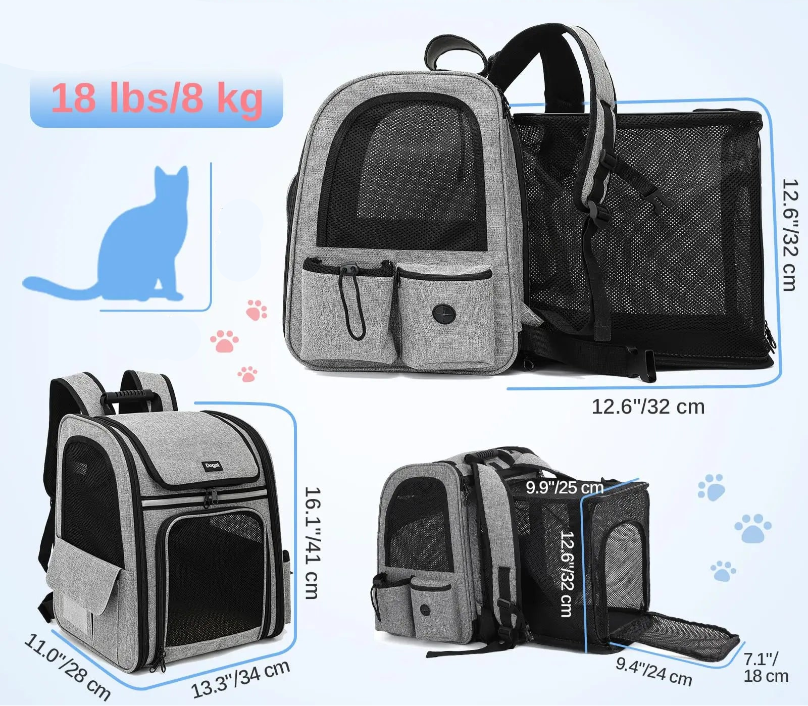 Sac à dos pour grand chat gris