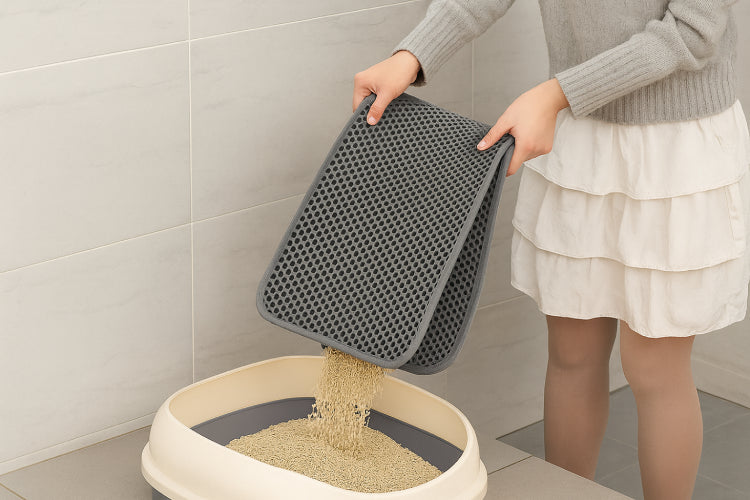 Tapis litière pour chat mains